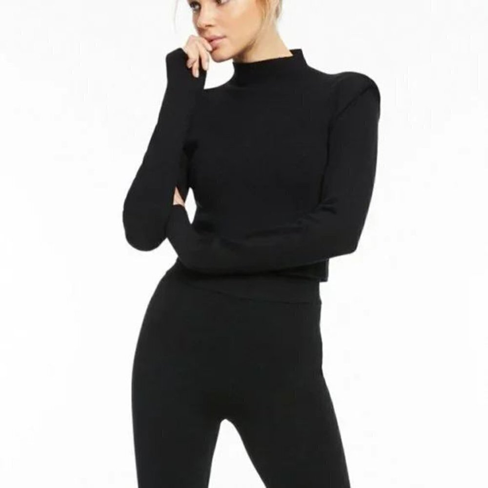 Culpos x INC International Concepts Long Sleeve Knit Mockneck Crop Black Sweater